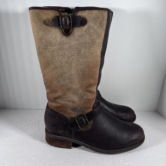 UGG Shoes - Ugg Chancery Zip Up Shearling Lined Stout Brown Boots Women's Size 10 1006679